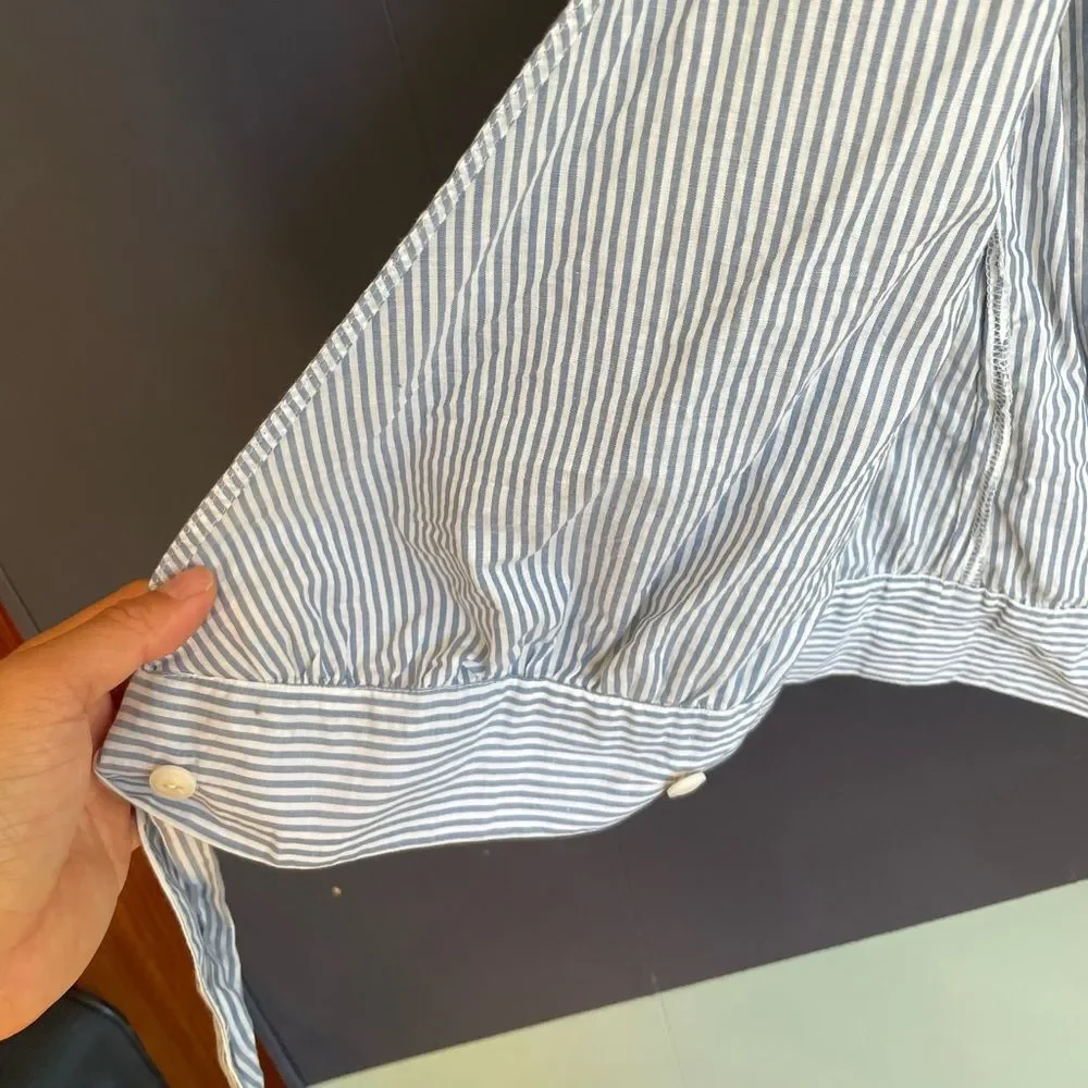 Madewell Blue and White Cotton Striped Tie Waist Wrap Top, size XXS/XS, VGUC